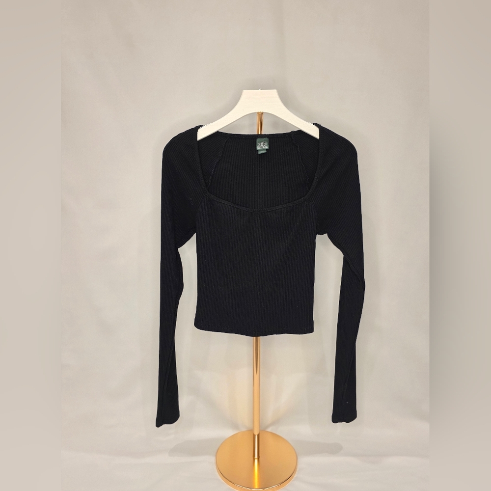 Wild Fable Black Ribbed Long Sleeve Top